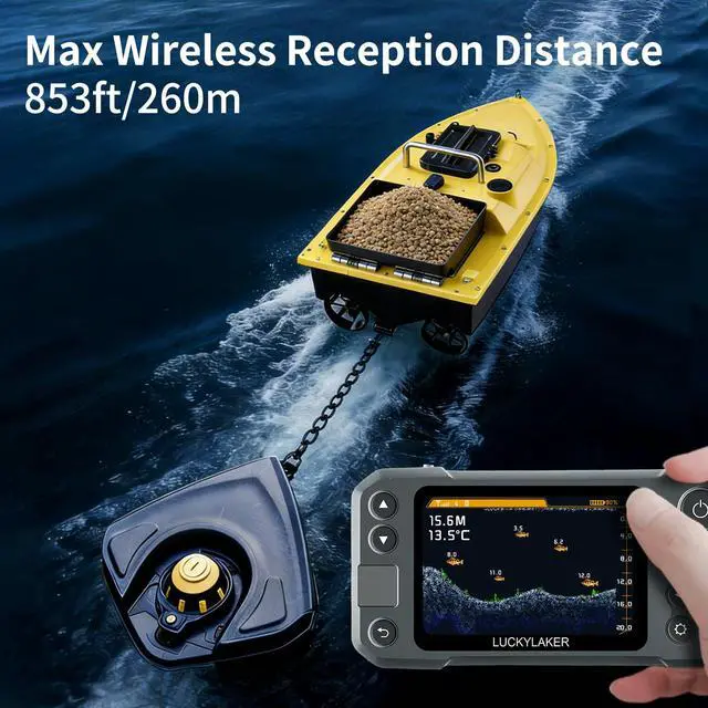 Alt view image 2 of 7 - Wireless Kayak Fish Depth Finder Handheld Portable Fish Finders Transducer Bass Fishing Sonar Sensor Mount with Floating Plate for Boats MT-202PLUS