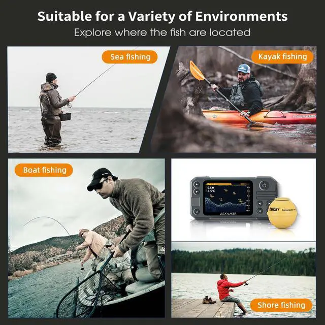 Alt view image 7 of 7 - Wireless Kayak Fish Depth Finder Handheld Portable Fish Finders Transducer Bass Fishing Sonar Sensor Mount with Floating Plate for Boats MT-202PLUS
