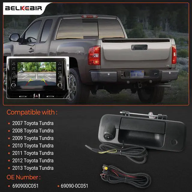 Alt view image 2 of 7 - Tailgate Handle Backup Camera Compatible with 2007-2013 Toyota Tundra, Tailgate Latch Door Handle with Rear View Reverse Camera RCA Connector Backup Kit Replaces# 81214, 690900C051, 69090-0C051