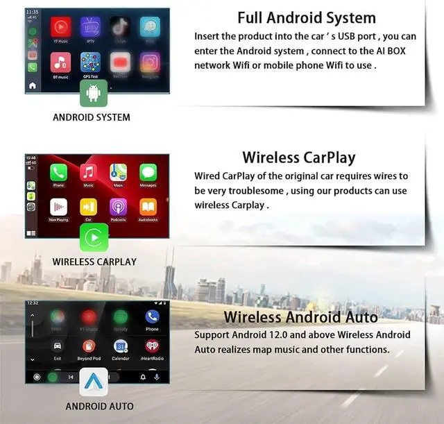 Alt view image 2 of 7 - Android 13 Carplay Ai Box Wireless CarPlay/Android Auto 4G+64G | 8-Core AI Box Carplay Video Apps Built-in Navigation Only Support Cars with OEM Wired CarPlay/Android Auto