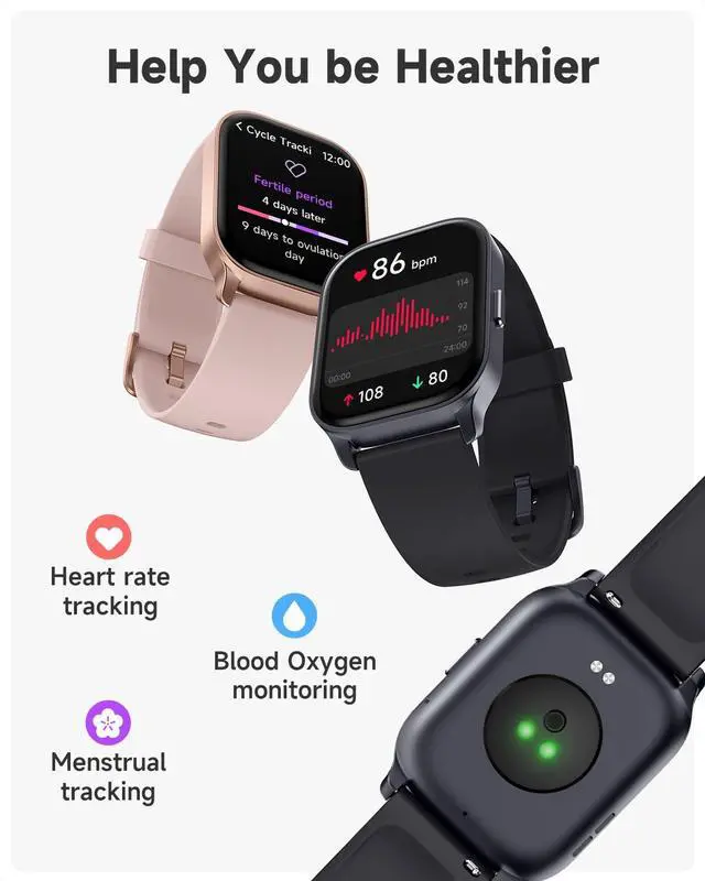 Alt view image 3 of 7 - Smart Watch for Men Women, Smartwatch Compatible Android and iOS Phone, Answer/Make Calls, Fitness Tracker Watch, Heart Rate/Sleep Tracker/100 Sports/IP68 Waterproof, Midnight Black