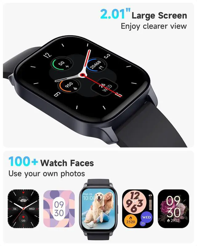 Alt view image 7 of 7 - Smart Watch for Men Women, Smartwatch Compatible Android and iOS Phone, Answer/Make Calls, Fitness Tracker Watch, Heart Rate/Sleep Tracker/100 Sports/IP68 Waterproof, Midnight Black
