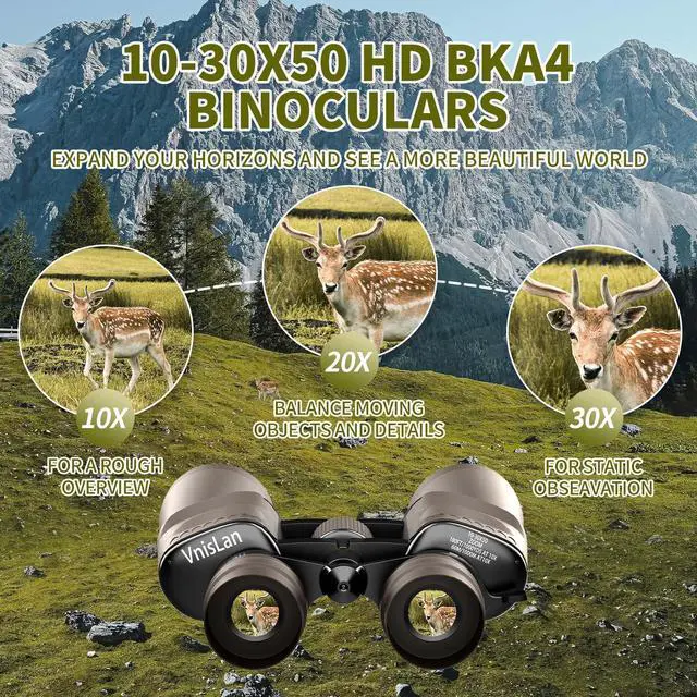 Alt view image 2 of 7 - 10-30x50 HD Zoom Binoculars for Adults with High-Powered & Image Stabilization - Waterproof, Clear Low-Light Vision Binos for Bird Watching, Hunting, Travel, Cruise Ship Use