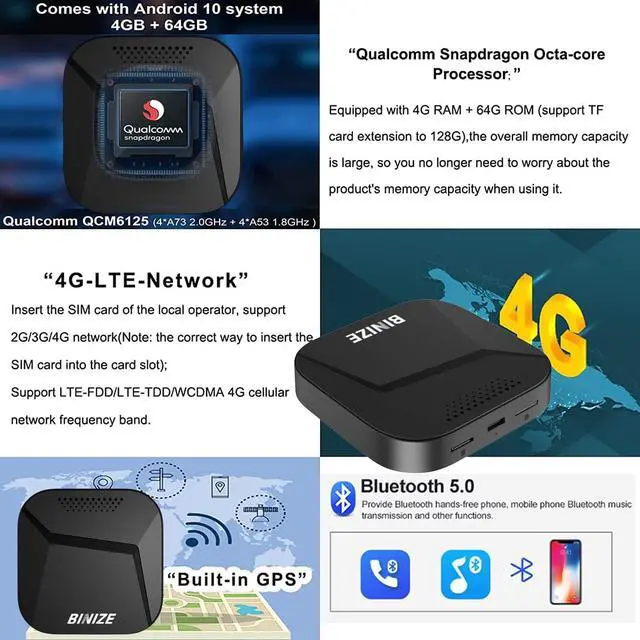 Alt view image 3 of 7 - Android 13 Carplay Ai Box Wireless CarPlay/Android Auto 4G+64G | 8-Core AI Box Carplay Video Apps Built-in Navigation Only Support Cars with OEM Wired CarPlay/Android Auto