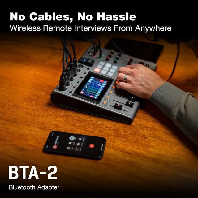 Alt view image 6 of 6 - BTA-2 Bluetooth Adapter for PodTrak P4 and PodTrak P8, wirelessly connect phone to record remote interviews, Black, Small | Wirelessly Connect Phone To Record Remote Interviews