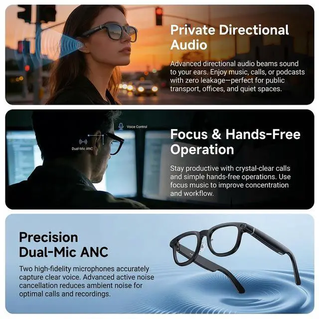 Alt view image 2 of 6 - Smart Glasses with AI Voice Assistant & 8MP Camera | Hands-Free Video Recording, Open-Ear Audio, Real-Time Translation, IP54 Sports Sunglasses