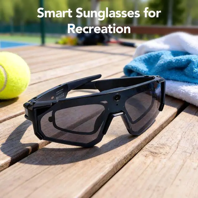 Alt view image 2 of 7 - Sporty AI Bluetooth Smart Glasses with Camera for Cycling & Hiking Unisex |, IP54 Waterproof, Detachable Inner Lense, 1200P EIS Pro-Stabilized Recording, Dual-Mic ENC Noise-Reduction, Black