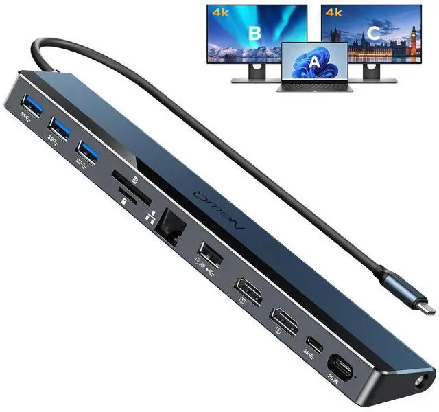 Main image of USB C Docking Station with Dual HDMI 4K, 100W PD-in, 12-in-1 Laptop Dock for Windows, MacBook, Chromebook