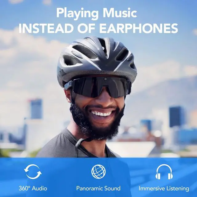 Alt view image 4 of 7 - Sporty AI Bluetooth Smart Glasses with Camera for Cycling & Hiking Unisex |, IP54 Waterproof, Detachable Inner Lense, 1200P EIS Pro-Stabilized Recording, Dual-Mic ENC Noise-Reduction, Black