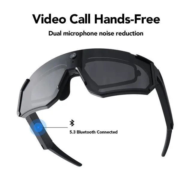 Alt view image 6 of 7 - Sporty AI Bluetooth Smart Glasses with Camera for Cycling & Hiking Unisex |, IP54 Waterproof, Detachable Inner Lense, 1200P EIS Pro-Stabilized Recording, Dual-Mic ENC Noise-Reduction, Black