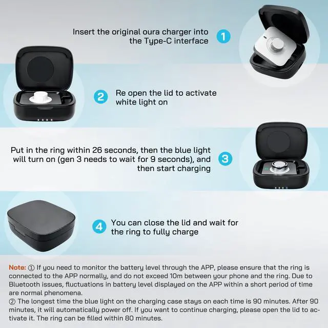 Alt view image 3 of 7 - Smart Ring Charging Case for Oura Ring Gen 5, Gen 4, and Gen 3, 1000mAh Portable Travel Charger Station, Fits All-Sized Ring Gen 5 Gen 4 | Gen 3 (Official Charger NOT Included)