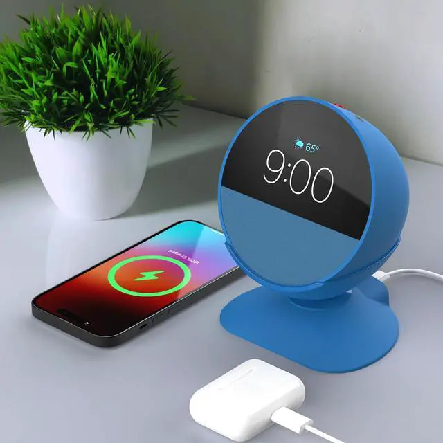 Alt view image 3 of 7 - Charging Stand for Echo Spot with USB-C and USB-A Charging Ports for Multiple Devices, Echo Spot Stand Charging Station for iPhone Cellphones and Earbuds (Blue)