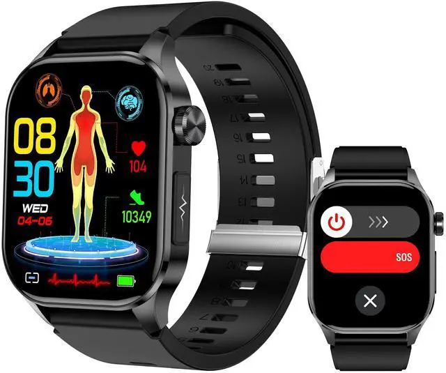 Main image of Smart Watch for Men Women, 2.04" AMOLED Color Screen, 24/7 Heart Rate, Blood Oxygen, Blood Pressure, Sleep and Stress Health Monitor, Blood and Body Composition Insights, 150 Sports Modes (Black)