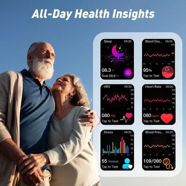 Alt view image 2 of 7 - Smart Watch for Men Women, 2.04" AMOLED Color Screen, 24/7 Heart Rate, Blood Oxygen, Blood Pressure, Sleep and Stress Health Monitor, Blood and Body Composition Insights, 150 Sports Modes (Black)