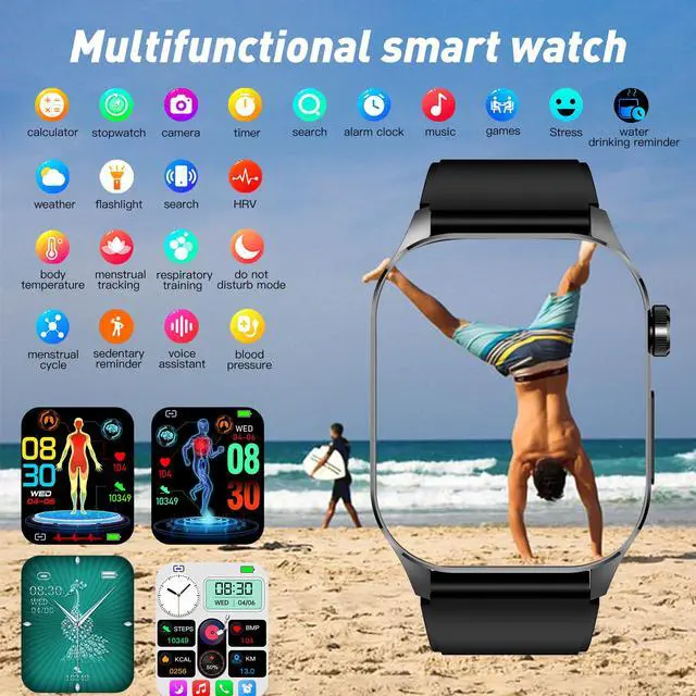 Alt view image 3 of 7 - Smart Watch for Men Women, 2.04" AMOLED Color Screen, 24/7 Heart Rate, Blood Oxygen, Blood Pressure, Sleep and Stress Health Monitor, Blood and Body Composition Insights, 150 Sports Modes (Black)