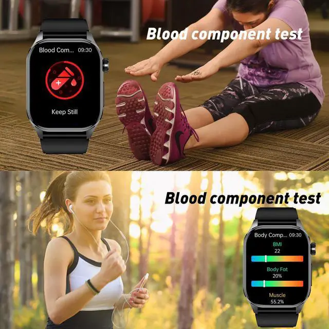 Alt view image 5 of 7 - Smart Watch for Men Women, 2.04" AMOLED Color Screen, 24/7 Heart Rate, Blood Oxygen, Blood Pressure, Sleep and Stress Health Monitor, Blood and Body Composition Insights, 150 Sports Modes (Black)