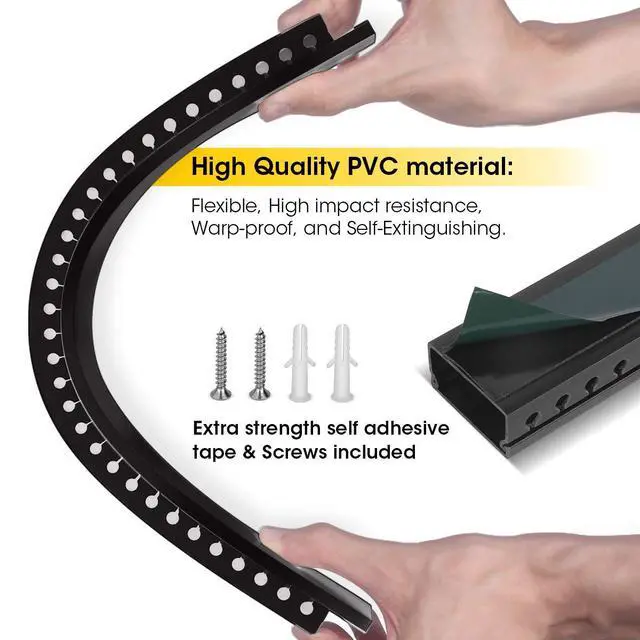 Alt view image 2 of 7 - Cable Raceway Kit, Cable Management System Open Slot Wiring Raceway Duct with Cover, On-Wall Concealer Organizer for Cable Pass to Hide Wires Cords for TVs, Computers - 9x15.4inch, Black
