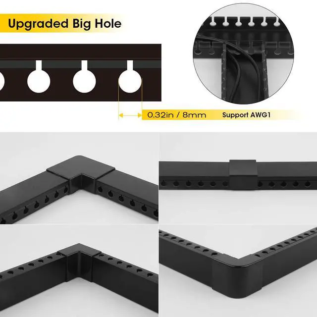 Alt view image 3 of 7 - Cable Raceway Kit, Cable Management System Open Slot Wiring Raceway Duct with Cover, On-Wall Concealer Organizer for Cable Pass to Hide Wires Cords for TVs, Computers - 9x15.4inch, Black