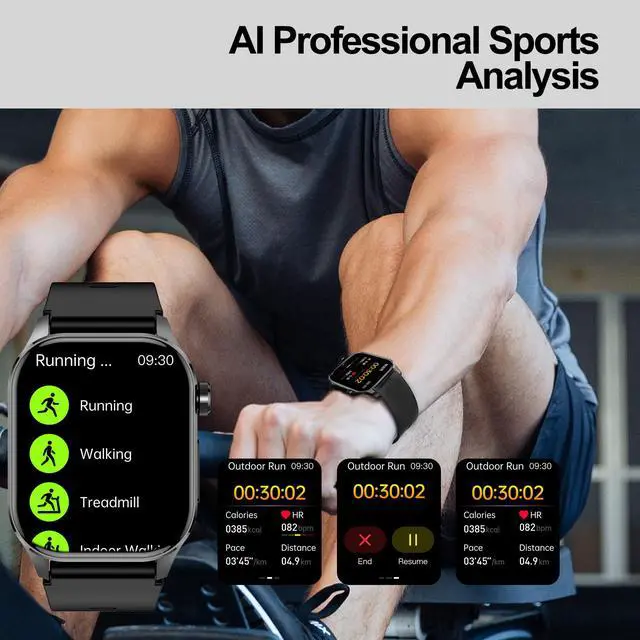 Alt view image 6 of 7 - Smart Watch for Men Women, 2.04" AMOLED Color Screen, 24/7 Heart Rate, Blood Oxygen, Blood Pressure, Sleep and Stress Health Monitor, Blood and Body Composition Insights, 150 Sports Modes (Black)