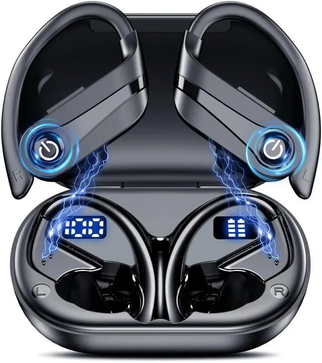 Main image of Wireless Earbuds 120H Playtime Bluetooth 6.1 Ear Buds for Sports Hi-fi Stereo Headset with LED Display Charging Case Earpiece for Running Workout Audifonos Retro Black