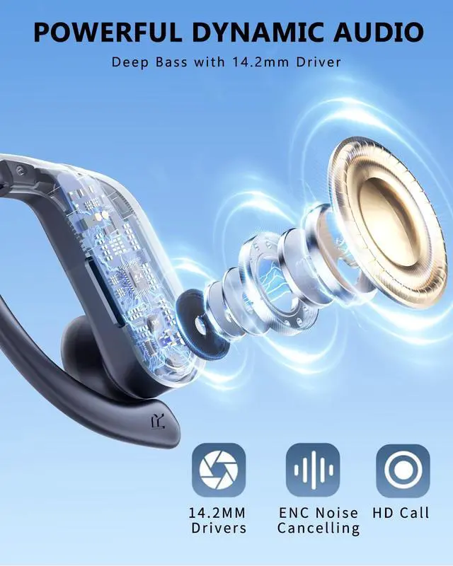 Alt view image 4 of 7 - Wireless Earbuds 120H Playtime Bluetooth 6.1 Ear Buds for Sports Hi-fi Stereo Headset with LED Display Charging Case Earpiece for Running Workout Audifonos Retro Black