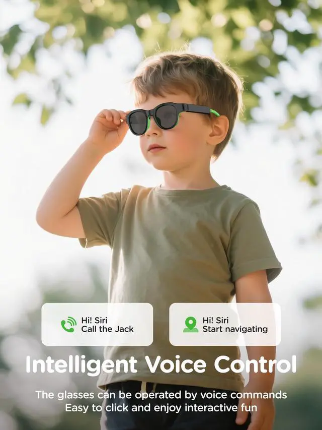 Alt view image 3 of 6 - Smart Glasses for Kids, Polarized Sunglasses with Bluetooth Speaker, Athletic/Outdoor UV Protection and Voice Control, Kids Ages 6-12 (Grey Lens)