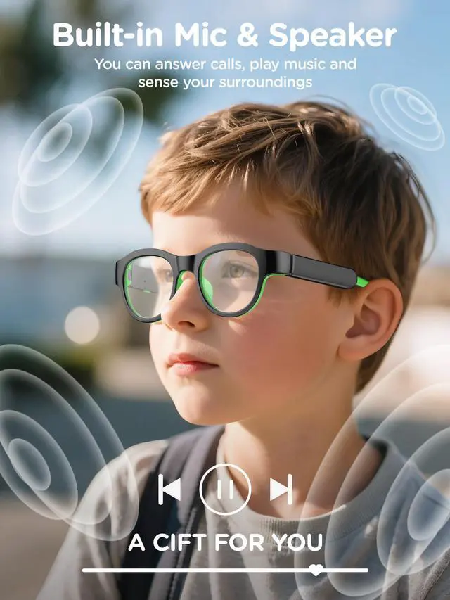 Alt view image 2 of 6 - Smart Glasses for Kids, Polarized Sunglasses with Bluetooth Speaker, Athletic/Outdoor UV Protection and Voice Control, Kids Ages 6-12 (Grey Lens)