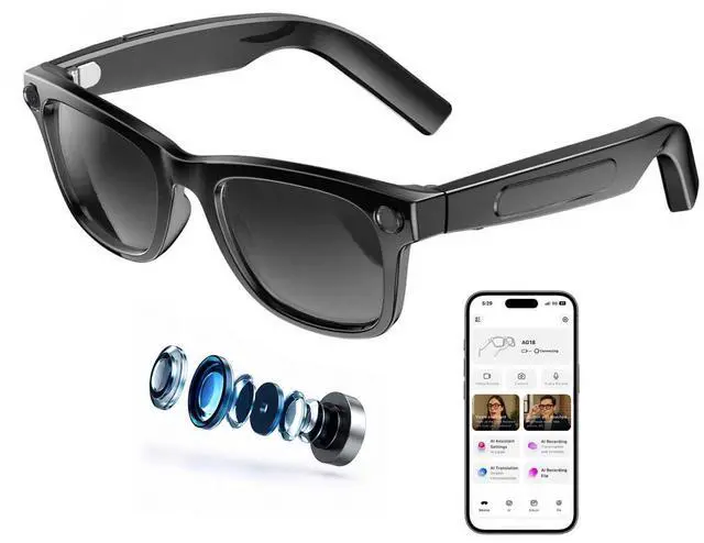 Main image of AI Smart Glasses with Camera,8MP Photo Camera Sunglasses,1080P Video Recording Glasses with Dual Mic Noise Cancellation,Bluetooth,Real-Time Translation,for Men Women(Sunglass Lenses)