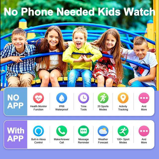 Alt view image 2 of 7 - Kids Smart Watch, Kids Watch No Phone Needed Heart Rate & Sleep Tracker, Stress & SpO2 Monitor, 1.8" Fitness Tracker Step Counter, Alarm Clock, Games, Swimming Watch for Boys Girls Teens Aged 5+
