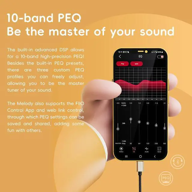 Alt view image 2 of 7 - /Snowsky Melody Headphone Amplifier Portable DAC with 4.4mm and 3.5mm Headphones Outputs Support DSD256, 10-Band PEQ for Android/iOS/Mac/Windows (Walnut)