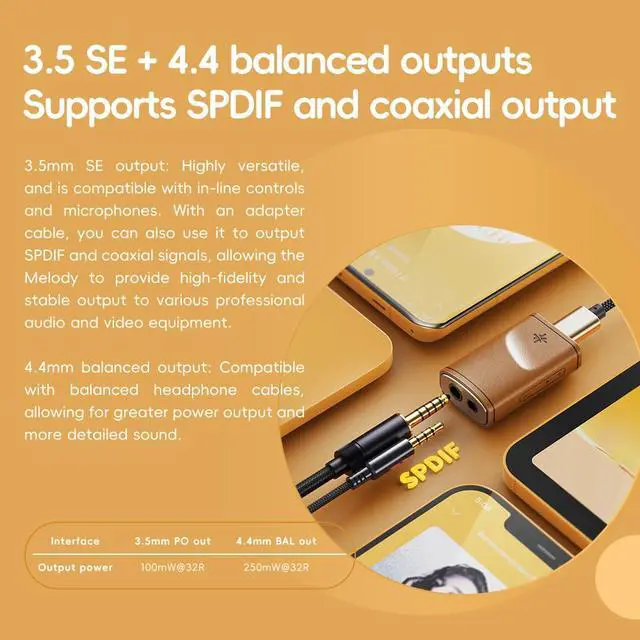 Alt view image 3 of 7 - /Snowsky Melody Headphone Amplifier Portable DAC with 4.4mm and 3.5mm Headphones Outputs Support DSD256, 10-Band PEQ for Android/iOS/Mac/Windows (Walnut)