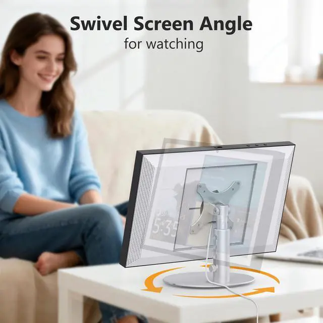 Alt view image 2 of 7 - Rotating Stand for Echo Show 15/21, 4-Level Height, Adjustable Tilt | 360° Swivel Base, Aluminum Alloy, 4 Height Positions, Adjustable Tilt, Easy Installation, Silver