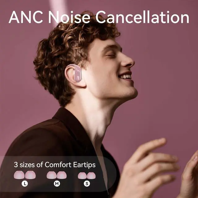 Alt view image 2 of 7 - Active Noise Cancelling Wireless Earbuds Bluetooth Headphones Ear Buds 96Hrs Playback Clear Call Waterproof Earphones with Ear Hook Microphones for Sport Running Pink