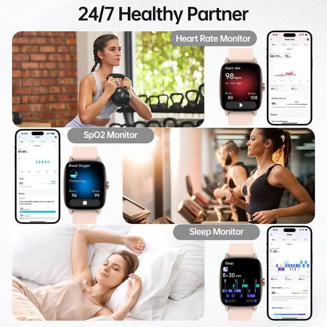 Alt view image 4 of 7 - Smart Watches for Women Men with Bluetooth Call & AI Voice, 1.85" HD Fitness Tracker with Heart Rate SpO2 Sleep Monitor, 100+ Sports Modes,Mini Games, IP68 Waterproof Smartwatch for Android iOS Phones