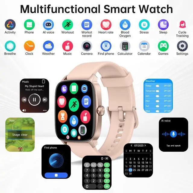 Alt view image 5 of 7 - Smart Watches for Women Men with Bluetooth Call & AI Voice, 1.85" HD Fitness Tracker with Heart Rate SpO2 Sleep Monitor, 100+ Sports Modes,Mini Games, IP68 Waterproof Smartwatch for Android iOS Phones