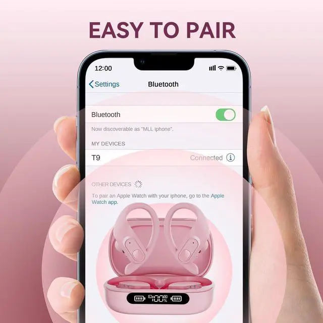 Alt view image 6 of 7 - Active Noise Cancelling Wireless Earbuds Bluetooth Headphones Ear Buds 96Hrs Playback Clear Call Waterproof Earphones with Ear Hook Microphones for Sport Running Pink