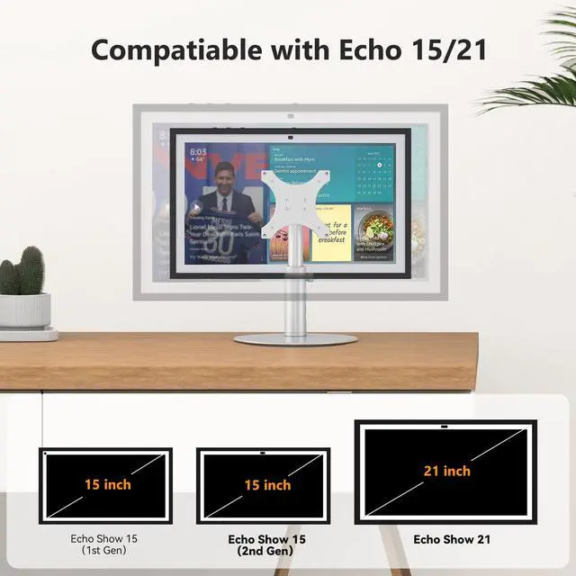 Alt view image 5 of 7 - Rotating Stand for Echo Show 15/21, 4-Level Height, Adjustable Tilt | 360° Swivel Base, Aluminum Alloy, 4 Height Positions, Adjustable Tilt, Easy Installation, Silver