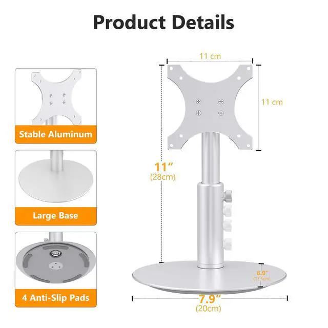 Alt view image 6 of 7 - Rotating Stand for Echo Show 15/21, 4-Level Height, Adjustable Tilt | 360° Swivel Base, Aluminum Alloy, 4 Height Positions, Adjustable Tilt, Easy Installation, Silver