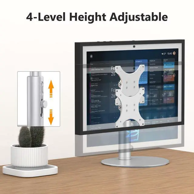 Alt view image 4 of 7 - Rotating Stand for Echo Show 15/21, 4-Level Height, Adjustable Tilt | 360° Swivel Base, Aluminum Alloy, 4 Height Positions, Adjustable Tilt, Easy Installation, Silver
