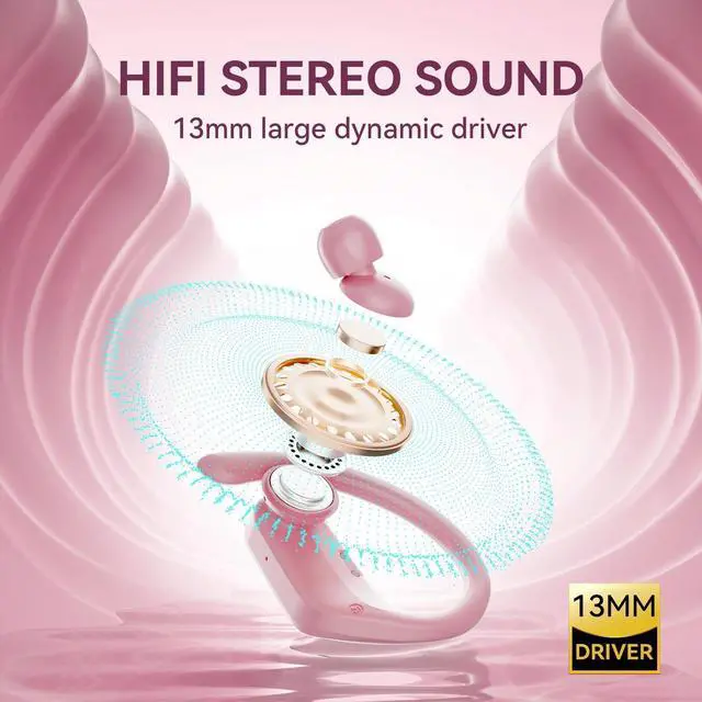 Alt view image 5 of 7 - Active Noise Cancelling Wireless Earbuds Bluetooth Headphones Ear Buds 96Hrs Playback Clear Call Waterproof Earphones with Ear Hook Microphones for Sport Running Pink