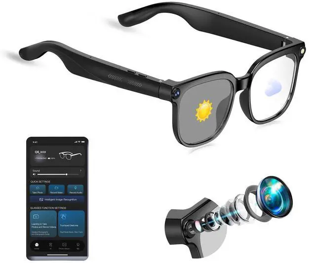 Main image of Smart Glasses with Camera, 4K HD Video & Photo Capture Recording Glasses with Audio, AI ChatGPT Assistant, Real-Time Translation Bluetooth Camera Sunglasses, Voice Control Smart Glasses for Men Women