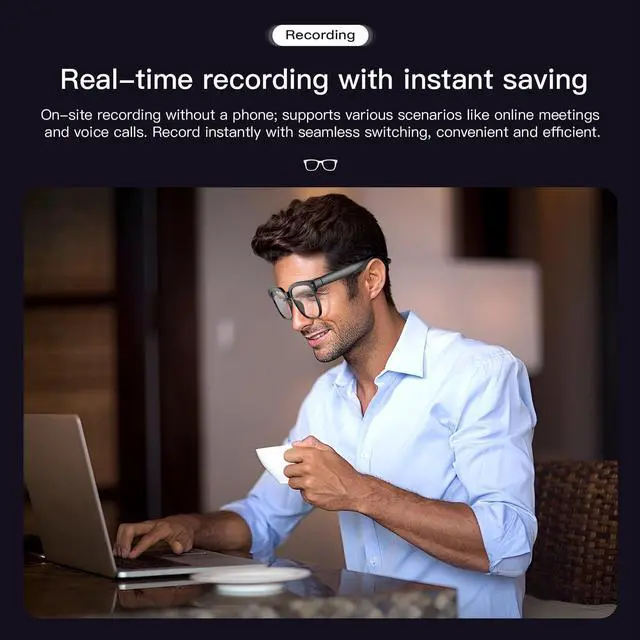 Alt view image 4 of 7 - Smart Glasses with Camera, 4K HD Video & Photo Capture Recording Glasses with Audio, AI ChatGPT Assistant, Real-Time Translation Bluetooth Camera Sunglasses, Voice Control Smart Glasses for Men Women