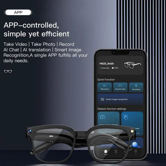 Alt view image 6 of 7 - Smart Glasses with Camera, 4K HD Video & Photo Capture Recording Glasses with Audio, AI ChatGPT Assistant, Real-Time Translation Bluetooth Camera Sunglasses, Voice Control Smart Glasses for Men Women