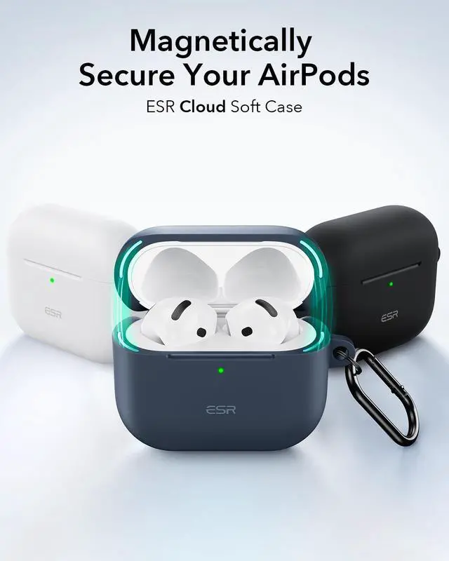 Alt view image 3 of 7 - for AirPods 4 Case, Compatible with Apple AirPods 4 Case (2024) (USB-C), Magnetic Lid, Full Drop Protection Cover with Carabiner, Cloud Series, White