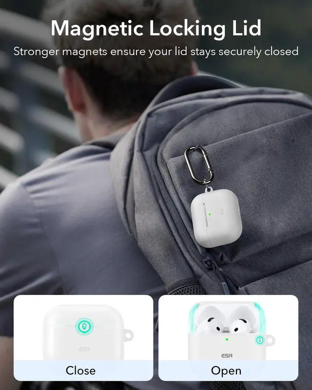 Alt view image 4 of 7 - for AirPods 4 Case, Compatible with Apple AirPods 4 Case (2024) (USB-C), Magnetic Lid, Full Drop Protection Cover with Carabiner, Cloud Series, White