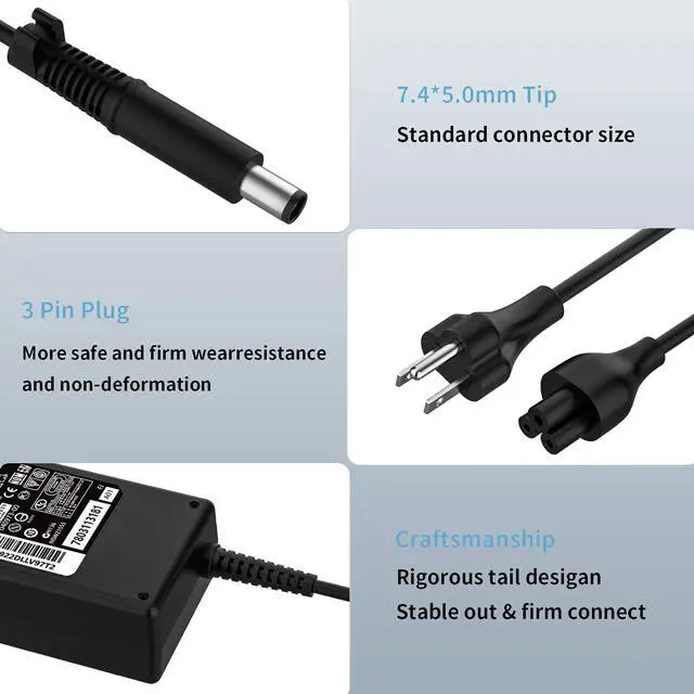 Alt view image 6 of 7 - 90W 19V 4.74A AC Charger Compatible with HP 22-c0073w 22-df0003w All-in-One Desktop 609940-001 Laptop Power Supply Adapter (7.4mm×5.0mm)