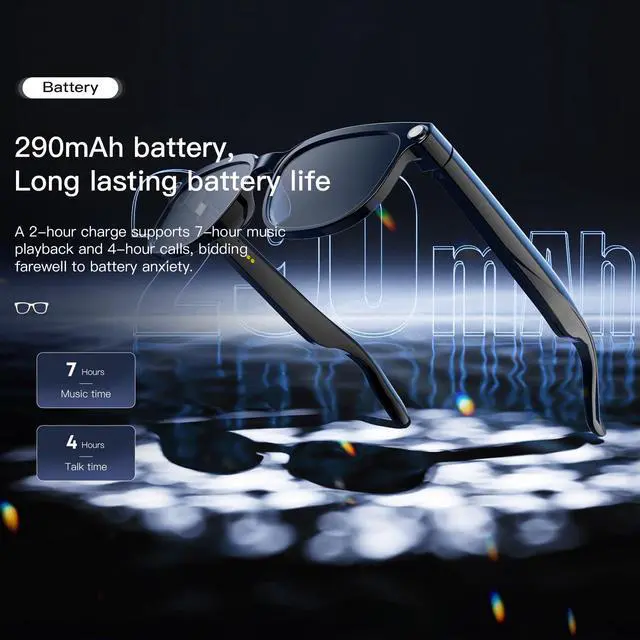 Alt view image 7 of 7 - Smart Glasses with Camera, 4K HD Video & Photo Capture Recording Glasses with Audio, AI ChatGPT Assistant, Real-Time Translation Bluetooth Camera Sunglasses, Voice Control Smart Glasses for Men Women