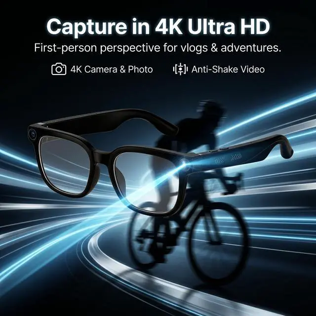 Alt view image 4 of 6 - AI Smart Glasses with Camera, 4K HD Video Audio Recording, 164+ Languages Real-Time Translation Bluetooth Sunglasses, AI Voice Assistant, Photochromic LensesVoice Control Smart Glasses for Men Women