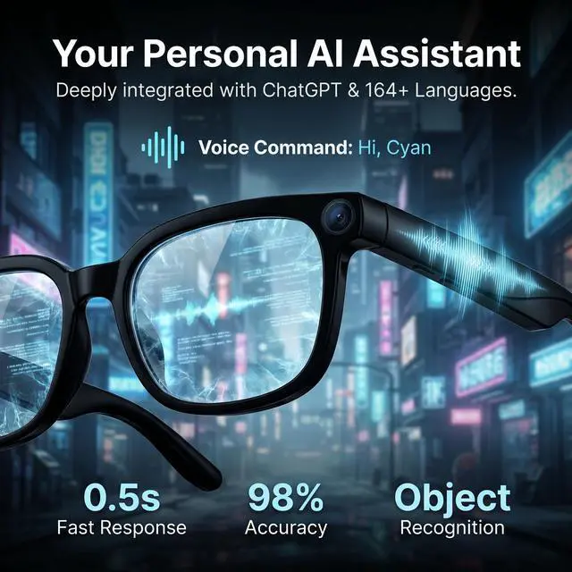 Alt view image 3 of 6 - AI Smart Glasses with Camera, 4K HD Video Audio Recording, 164+ Languages Real-Time Translation Bluetooth Sunglasses, AI Voice Assistant, Photochromic LensesVoice Control Smart Glasses for Men Women