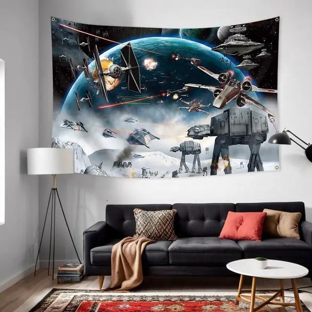 Alt view image 2 of 4 - 4x6FT Outer Space Galaxy Wars Kids Birthday Decorations Banner Tapestry Photo Backgrounds Party Supplies Black Stars Science Fiction Polyester Backdrop 4 Gromments Heavy Duty, Durable 150D